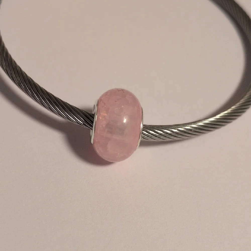 Silver with Crushed Pink‎ Charm for Pandora Style Bracelet